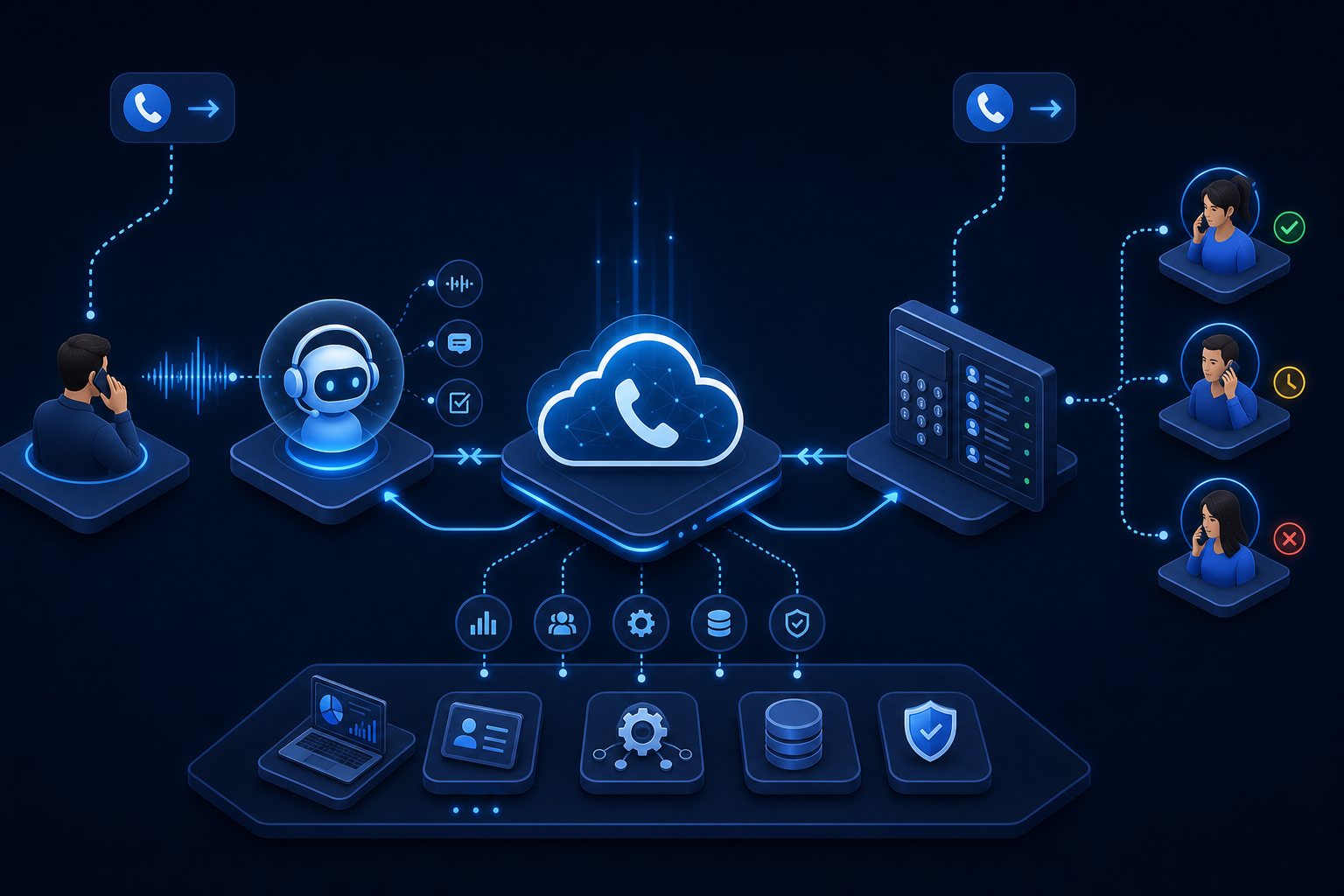 Inbound and outbound automated call workflow through cloud telephony and AI voice agents